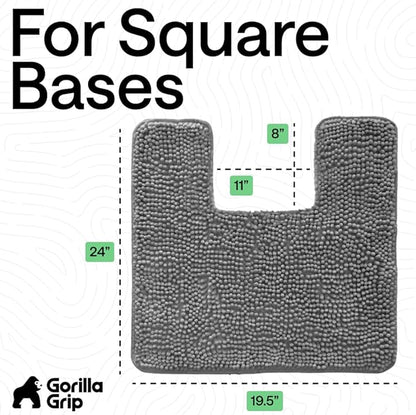 GORILLA GRIP Plush Absorbent Shaggy Chenille Bath Rug Mat for Square Toilet Base with Rubber Backing, Machine Washable Rugs, Soft Microfiber Contour Mats for Toilets, Bathroom Decor, Grey