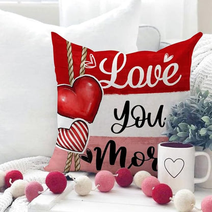 GEEORY Valentine's Day Love You More Be Mine Throw Pillow Covers 18x18 Inch Set of 4, Red Hearts Truck Stripes Plaid Decorative Farmhouse Wedding Cushion Case for Home Decoration G658-18