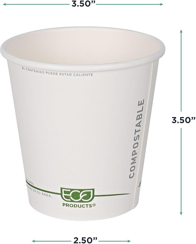ECO PRODUCTS Compostable Disposable GreenStripe 10oz Coffee Cups, Case of 1000, White Single Wall Hot Paper Cup, Plant Based PLA Lining, Biodegradable