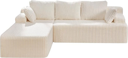 Modular Sectional Sofa Couches L-Shape Couch 3 Seat Modular Sofa Memory Foam Sectional Couches for Living Room, Cloud Couch with Oversized Chaise (White Stripe, 98" Left Facing Chaise)