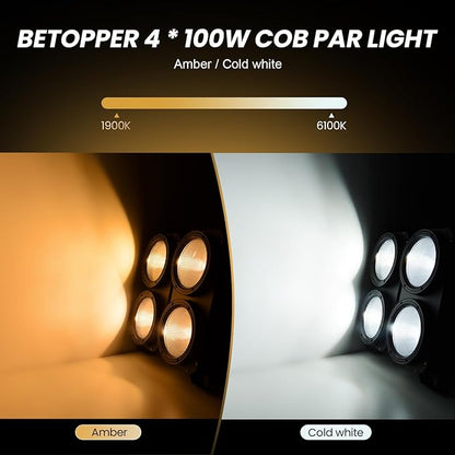 Betopper 4x100w Blinder Stage Spotlight,Cob Led DMX Satge Lights,4 Eye Matrix Par Lights'for Stage Lighting,Cold White+Amber Color Party Lighting'Dj Disco Light for Wedding Photostudio Theater,2S (2)