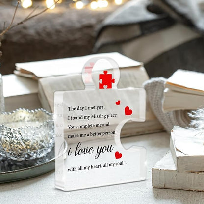 I Love You Gifts for Her Him, Romantic Gifts for Girlfriend Boyfriend Wife Husband Valentine's Day Birthday Christmas, Missing Piece I Love You Couples Gift Acrylic Plaque Sign Home Office Decor