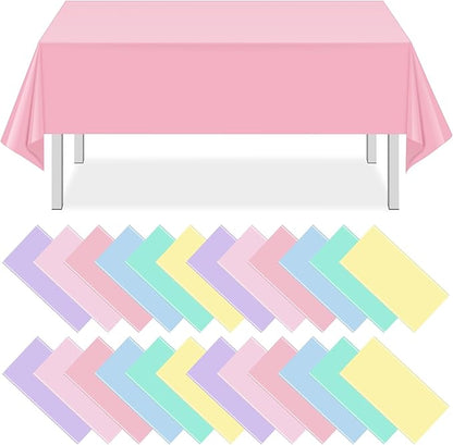 MASHAN 24Pcs Pastel Tablecloths,Plastic Mix Color Tablecloth Disposable Rectangle Table Covers for Baby Shower, Wedding,Girls Birthday Party and Ice Cream Party Decoration,6Color, 54 x 108 Inch