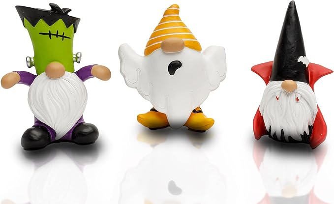 Madanar Resin Halloween Gnomes 3 Piece Set Tiered Tray Swedish Dwarf Shelf Kitchen Mantel Table Fall Home Decorations - Frankenstein, Ghost, Dracula (Halloween)