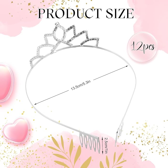 Remuuly 12 Pcs Princess Tiara for Women Silver Queen Tiara Rhinestone Hair Accessories, Princess Headbands Bulk for Bridal Wedding Birthday Prom Christmas Party, with Comb