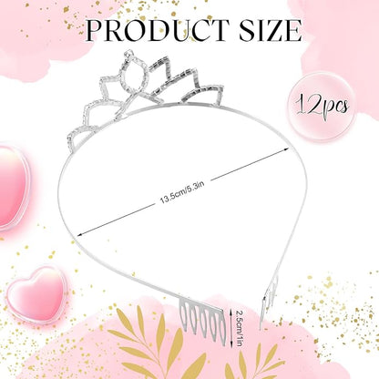 Remuuly 12 Pcs Princess Tiara for Women Silver Queen Tiara Rhinestone Hair Accessories, Princess Headbands Bulk for Bridal Wedding Birthday Prom Christmas Party, with Comb