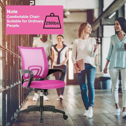 BestOffice | Ergonomic Office Chair | Mid-Back Swivel Desk Chair | Breathable Backrest & Lumbar Support | Adjustable Height | Sponge Seat | Rolling Wheels | Pink | for Adults & Women | Pack of 2