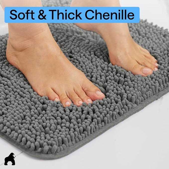 GORILLA GRIP Bathroom Rug Sets, Soft Chenille 2 Piece Area Rugs Set, Toilet Base Mat and 30x20 Carpet, Absorbent Microfiber Washable Mats Dry Quickly, Home Décor and Bath Room Accessories, Charcoal