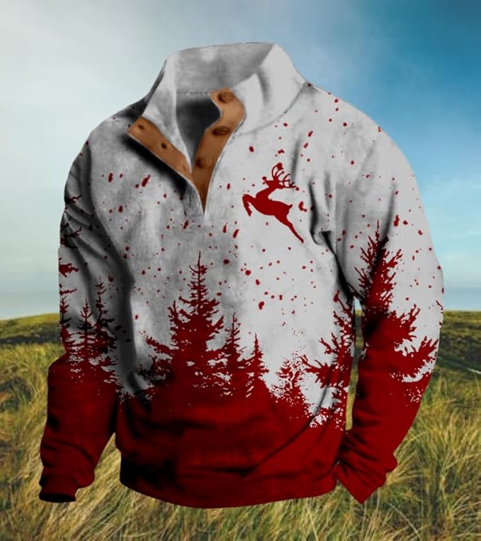 Mens Western Halloween Hoodie Button Up Henley Shirt Cowboys Sweatshirt Men Graphic Long Sleeve Pullover Tops