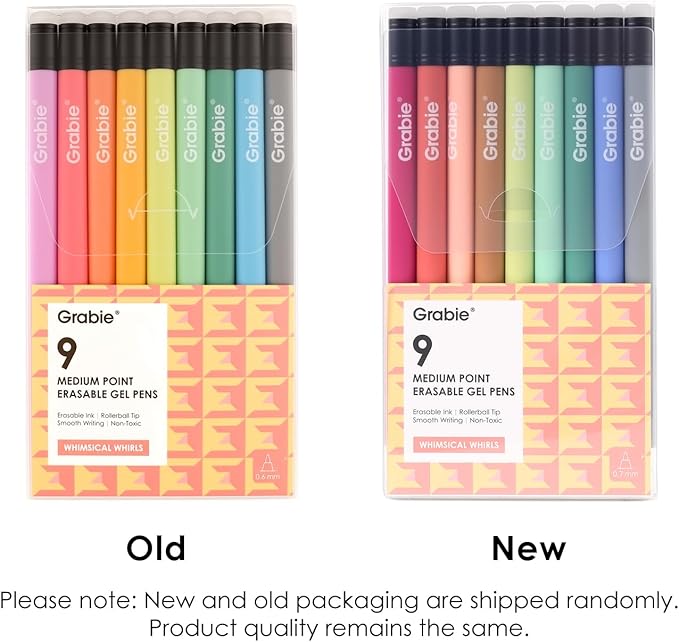 Grabie Erasable Gel Pens, Medium Point 0.7 mm Erasable Pens, Make Mistakes Disappear for Drawing Writing Planner, Pack of 9 Assorted Colors(Whimsical Whirls)