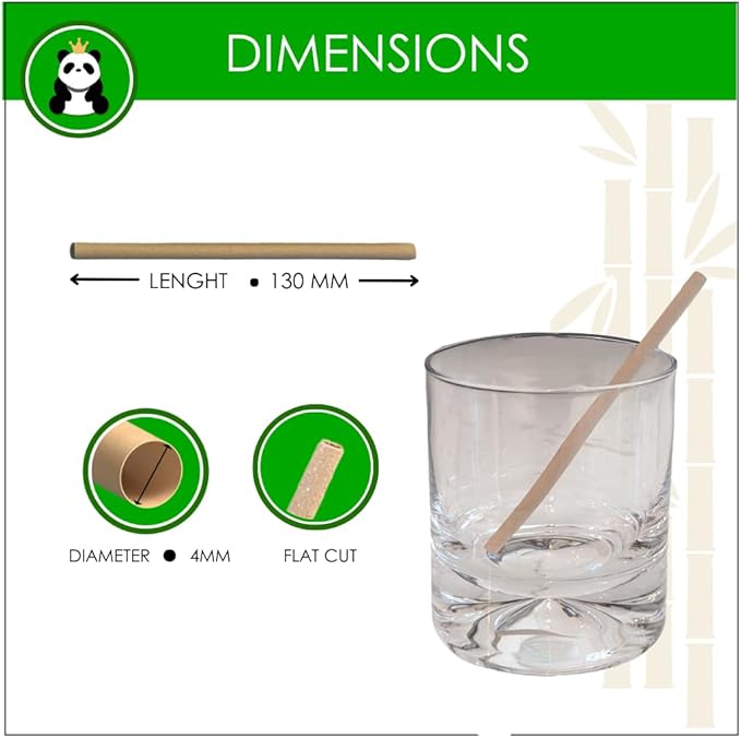 PandaBoard Compostable Bamboo Cocktail Straws - 4mm, Unwrapped, 500 Count Bag
