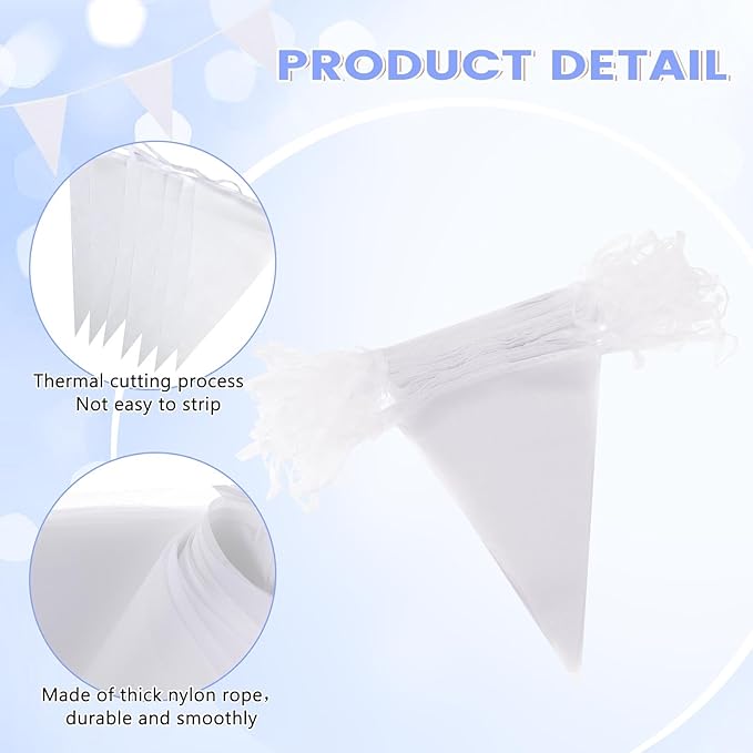 100 Feet Pennant Banners Flags 75 Solid String Triangle Flags for Grand Opening, Carnival Theme Birthday Party Decoration Outdoor Events Classroom Decoration(White)