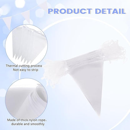 100 Feet Pennant Banners Flags 75 Solid String Triangle Flags for Grand Opening, Carnival Theme Birthday Party Decoration Outdoor Events Classroom Decoration(White)