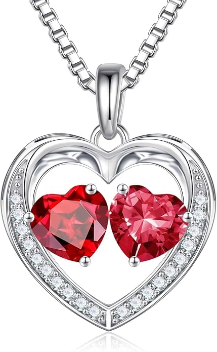 Iefil Christmas Gifts for Women Wife - 925 Sterling Silver Heart Birthstone Necklace, Anniversary Birthday Gifts for Women Wife Girlfriend Mom, Birthstone Jewelry Gift for Her