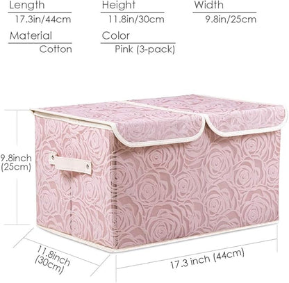 PRANDOM Large Stackable Storage Bins with Lids Fabric Decorative Storage Box Cubes Organizer Containers Baskets with Cover Handles Divider for Bedroom Closet Living Room 17.3x11.8x9.8 Inch 3 Pack