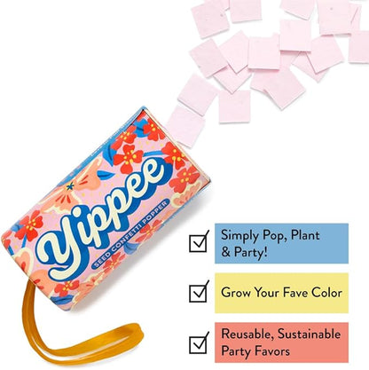 Modern Sprout Seed Confetti Poppers with Flower Seeds - Party Favors for Outdoor Wedding, Birthday & Parties - Non-Toxic, Plastic-Free & Pollinator Safe Plantable Seed Paper - Pink Yippee (Pack of 12)