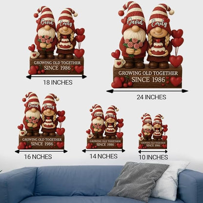 Growing Old Together Gnomes Wooden Sign, Valentine Gifts for Him Her Wife Husband, Custom Wood Plaque Anniversary Cute Couples Gift, Christmas Gift For Parents, Grandparents Decorations Sign 36