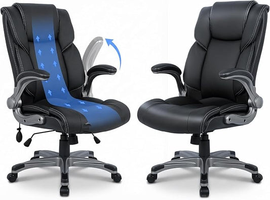 COLAMY Ergonomic Executive Office Chair, High Back Desk Chair with Adjustable Lumbar Support, Flip-Up Armrests & Thick Seat Cushion, 90°–110° Reclining Computer Chair for Home Office,Set of 2