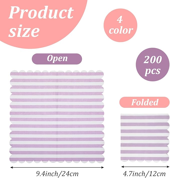 200 Pack Scalloped Pastel Napkins Mixed Stripe Ice Cream 5 x 5 Inch Disposable Paper Cocktail Beverage Napkins for Pastel Summer Party Shower Birthday Dinner Decor Supplies Favor (4 Colors)