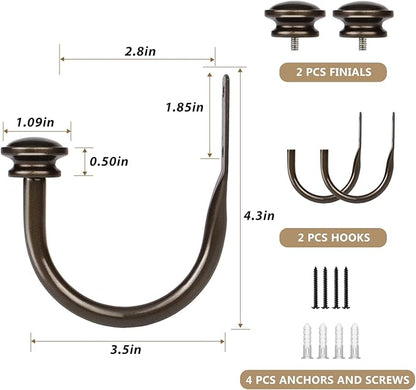 TONIAL Curtain Holdbacks 2 Pack, Decorative Window Drapery Tiebacks for Wall with Small Finials (1 Pair/2 Pack), Bronze