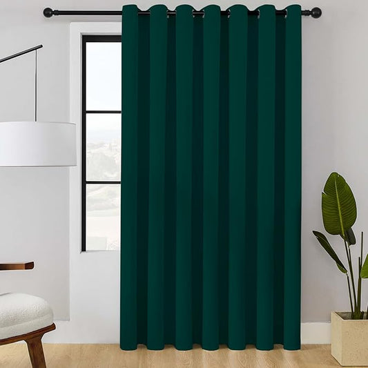 ChrisDowa Room Divider Curtain 90 Inches Long, Wide Blackout Sliding Door Curtain for Bedroom, Room Darkening Privacy Window Curtain for Patio Door (1 Panel Set, Forest Green, 100 x 90 Inch)