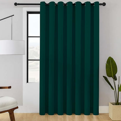 ChrisDowa Room Divider Curtain 108 Inches Long, Wide Blackout Sliding Door Curtain for Bedroom, Room Darkening Privacy Window Curtain for Patio Door (1 Panel Set, Forest Green, 100 x 108 Inch)