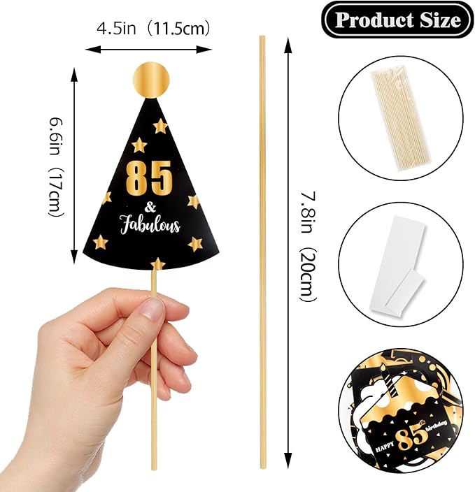 LINGTEER Happy 85th Birthday Party Photo Booth Props,Cheers to 85th Birthday 85th Years Old Bday Party Centerpieces Props Decorations Sign.