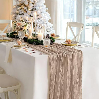12 Pack Nude Cheesecloth Table Runner,10ft Boho Light Brown Cheese Cloth Table Runner Long Tan Gauze Runner for Wedding Party Bridal Baby Shower Christmas Table Decor