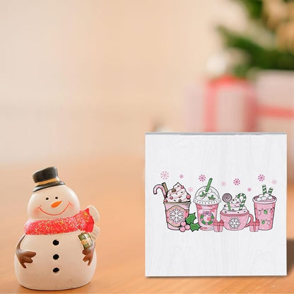 Pink Christmas Coffee Bar Decor for Home Pink Hot Chocolate Decorations Christmas Decorations for Home Merry Xmas Decor for Office Table 5 x 5 Inches