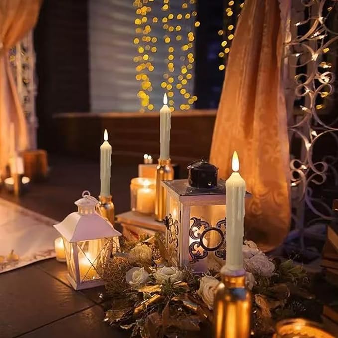 6 Pcs Flameless Taper Candles LED Taper Candles Flickering with Remote Timer Dimmer Ivory LED Candlestick for Halloween Christmas Wedding Church Easter Party Decor Table Centerpiece, 6.1 in