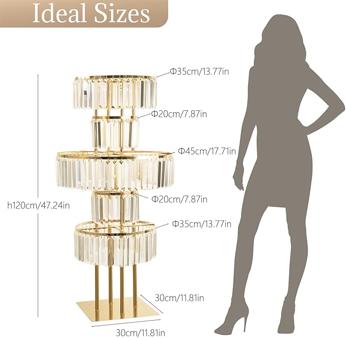 5-Tier Crystal Vase for Table Centerpiece, Large Wedding Decor Flower Stand, Metal Chandelier Stand with Crystal Pendants, Elegant Flower Display Rack for Party Event Home Wedding Decoration (Gold)
