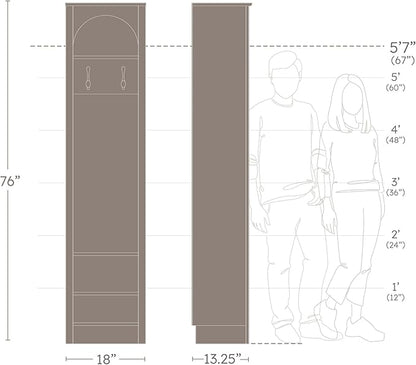 Prepac Ark 76" Tall Arched Entryway Coat Rack in Black Oak with Natural Oak Interior, Hall Tree with 2 Adjustable Shelves, Modern Furniture for Entryway and Living Room, 13.25" D x 18" W x 76" H