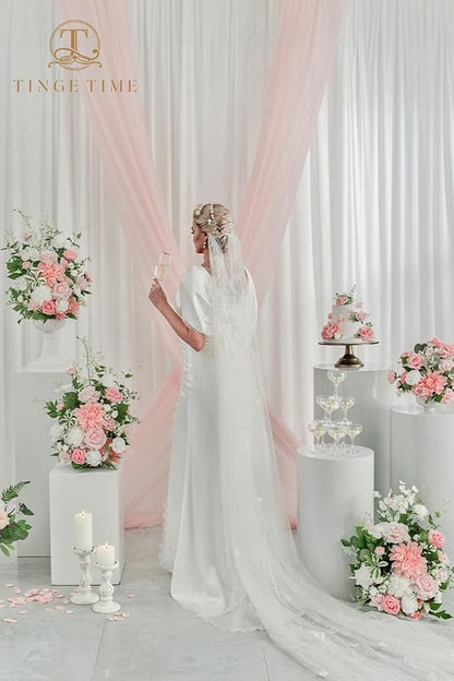 TINGE TIME Free Standing Artificial Flowers Set of 2, Wedding Arch Altar Stage Decorations, Silk Fake Flower for Wedding Centerpiece Archway Aisle Welcome Entrance (PeachPink&White)