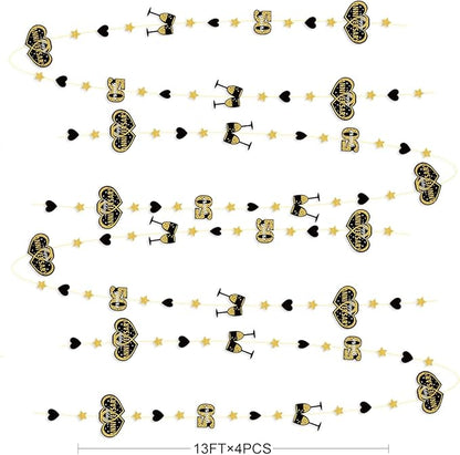52 Ft Black Gold Happy Anniversary 50 years Heart Garland Streamer Twinkle Star Heart Cheers Number Fifty Hanging Paper Banner Backdrop for Fiftieth 50th Wedding Anniversary Party Decorations Supplies