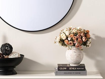 Ceramic Rustic Vase, 6 Inch Small Flower Farmhouse Vase Decorative Vase Short Pottery Vases for Home Decor Table Living Room Entryway Mantel Bookshelf Bedroom Bathroom Kitchen - Rustic White
