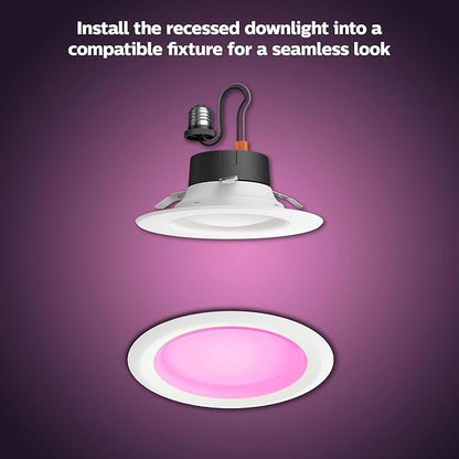 Philips Hue Smart Recessed 5/6 Inch LED Downlight - White and Color Ambiance Color-Changing Light - 4 Pack - 1100LM - Control with Hue App - Compatible with Alexa, Google Assistant and Apple Homekit