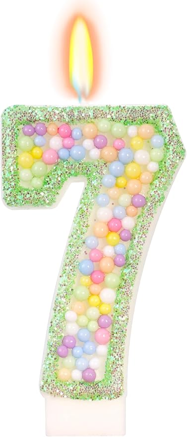 Birthday Candles - Number 7 Candle, Colorful Macaron Candles for Boys/Girls, Green Cake Decorations, Dinosaur Themed Party Supplies