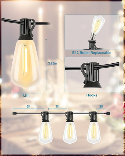 Lightdot LED Outdoor String Lights 300FT Patio Lights with 96 Shatterproof ST38 Vintage Edison Bulbs, Outside Hanging Light Waterproof for Porch, Deck, Garden, Backyard, Balcony, Dimmable- ETL Listed