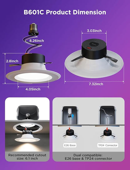 Govee Smart Retrofit Recessed Lighting 6 Inch, Wi-Fi Bluetooth Direct Connect RGBWW Retrofit Can Lights, 65 Scene Modes, Works with Alexa & Google Assistant, 1000 Lumens, 4 Pack