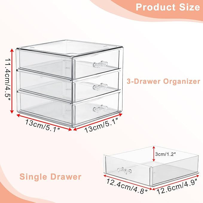 BTSKY Clear Acrylic Storage Organizer with Drawers, 3-Layer Desktop Organizer for Office Essentials, Multi-Purpose Stackable Container for Bathroom Vanity, Desk Makeup Jewelry Container Storage Box