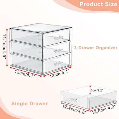 BTSKY Clear Acrylic Storage Organizer with Drawers, 3-Layer Desktop Organizer for Office Essentials, Multi-Purpose Stackable Container for Bathroom Vanity, Desk Makeup Jewelry Container Storage Box
