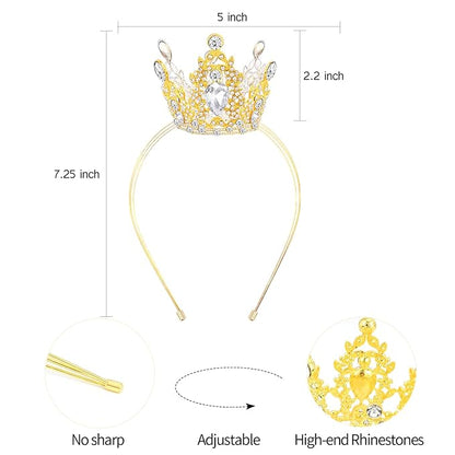 VELSCRUN Gold Crystal Tiara Headband, Crowns for Women, Princess Girls Tiaras, Royal Queen Crown Princess Quinceanera Headpieces for Birthday Prom Bride Wedding Pageant Party Hair Band