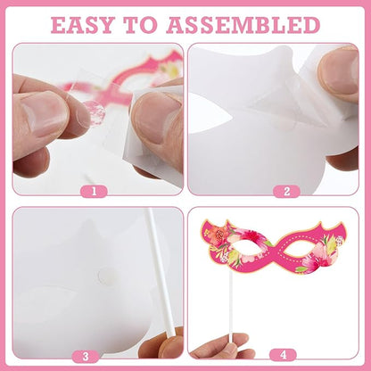 SUNBEAUTY 36 Pcs Tea Party Photo Booth Props - Pink, White, Green - Floral Pattern - Paper Material - Perfect for Parties