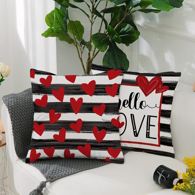 GEEORY Buffalo Plaid Valentines Pillow Covers 16x16 Set of 4 Polka dot Stripes Love Heart Truck Valentine Pillows Decorative Throw Pillows Valentines Day Decor for Sofa Couch Home Decorations G175-16