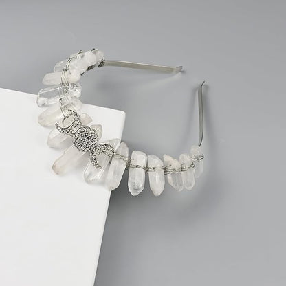 Raw Crystal Tiara Headband, Bridal Crown Rhinestone Fairy Headwear for Wedding Bride Women Girls (clear)