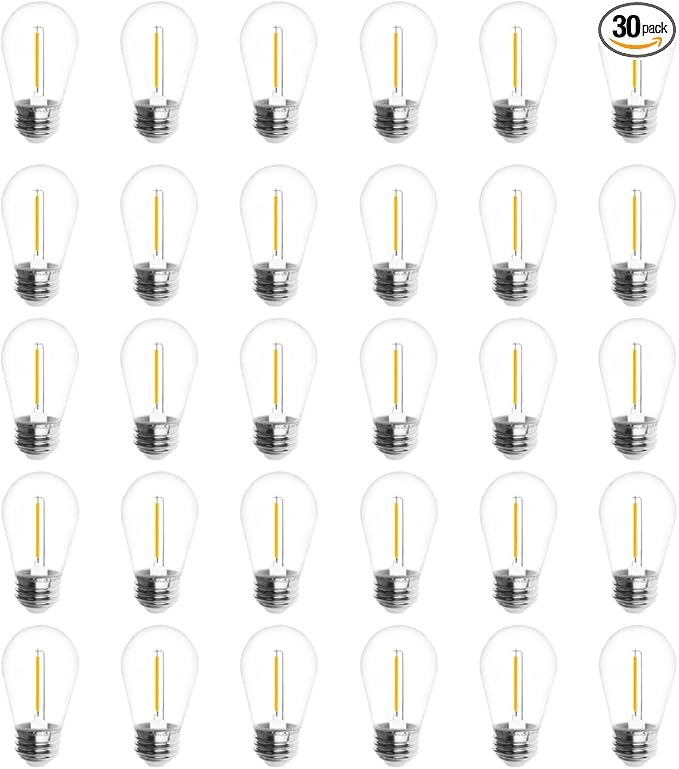 Jslinter 30-Pack LED String Light Bulbs Replacement, 1W E26 Vintage Bulbs, 2200K Warm White, Indoor/Outdoor String Lights for Wedding, Party, Xmas Decor