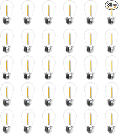 Jslinter 30-Pack LED String Light Bulbs Replacement, 1W E26 Vintage Bulbs, 2200K Warm White, Indoor/Outdoor String Lights for Wedding, Party, Xmas Decor