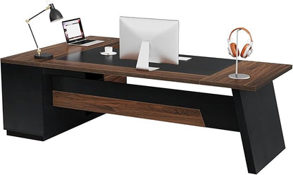 Tribesigns 78" L-Shaped Executive Desk, Large Office Desk with Drawers and File Cabinet, Modern Business Furniture for Home Office (Walnut & Black)