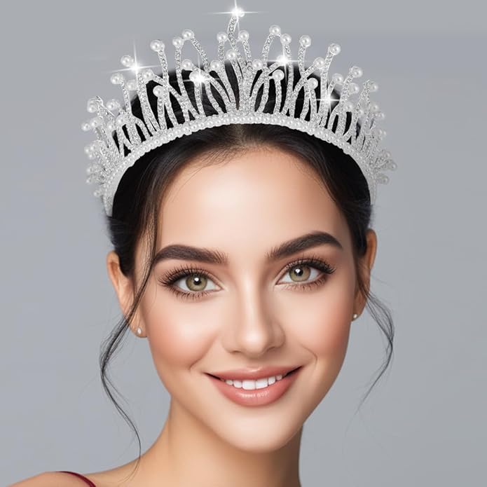 Kamirola - Baroque Wedding Crown Pearl Bride Tiaras Crystal Crown and Tiaras Flower Bridal Headpieces for Women and Birthday Prom Pageant Party Halloween… (Silver AB)