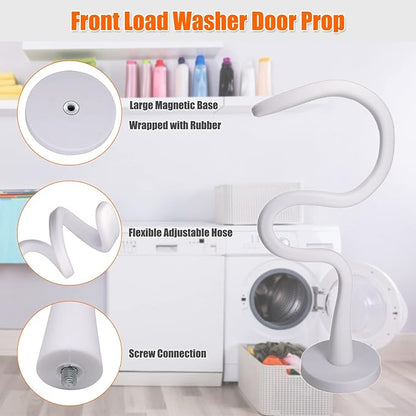 Front Load Washer Door Prop and Stopper - Magnetic Washing Machine Door Holder with 2.6-Inch Magnet Base, Removable Washer Door Stopper Keep Washer Door Open to Prevent Odors (White)